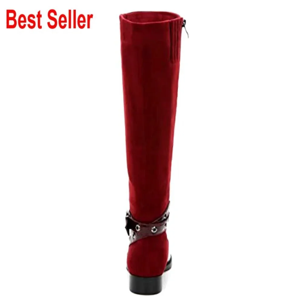 Faux Leather Knee-High Boots with Crocodile Print and Perforated Trim